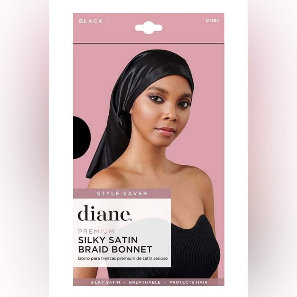 ⭐️Diane Premium Silky Satin Braid Bonnet, Black